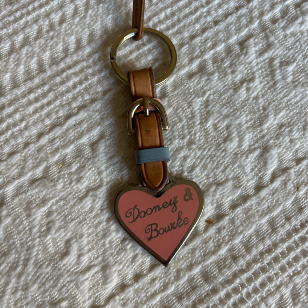 Dooney & Bourke Pink Heart Key Ring with Tan Strap and Gold Tone Hardware